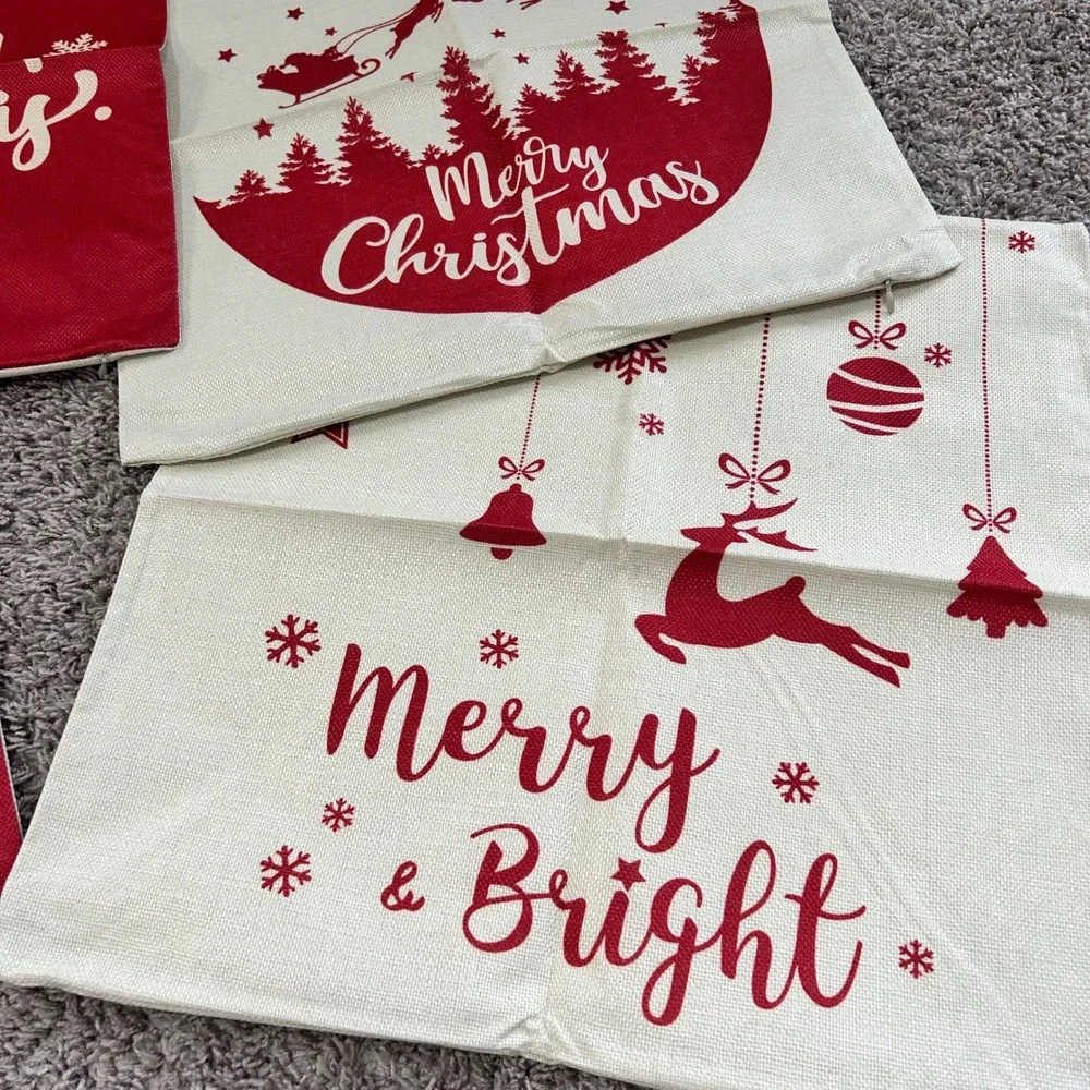 Christmas Throw Pillow Covers Set of 4 Red‎ Cream Holiday Decor